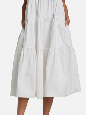 Co Women's Essentials White Sleeveless Tiered Poplin Midi Dress Size XS